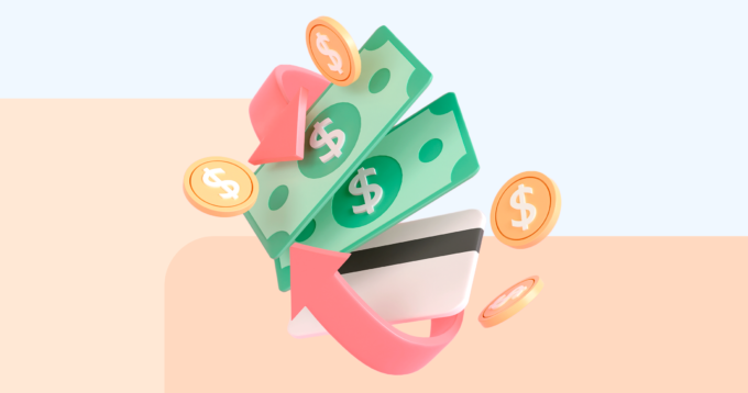 Gráfico con monedas y flechas mostrando el movimiento de dinero, ilustrando ejemplos de flujo de efectivo para la salud financiera de un negocio.